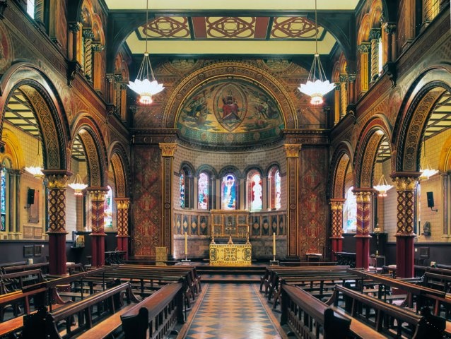 Byzantine interior of the Strand Chapel at Kings College London by George Gilbert Scott