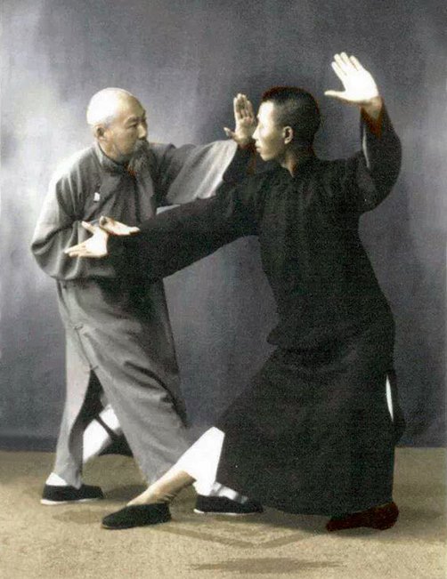 Chen Wei Ming practices applications of Yang taijiquan with Leung KingYu