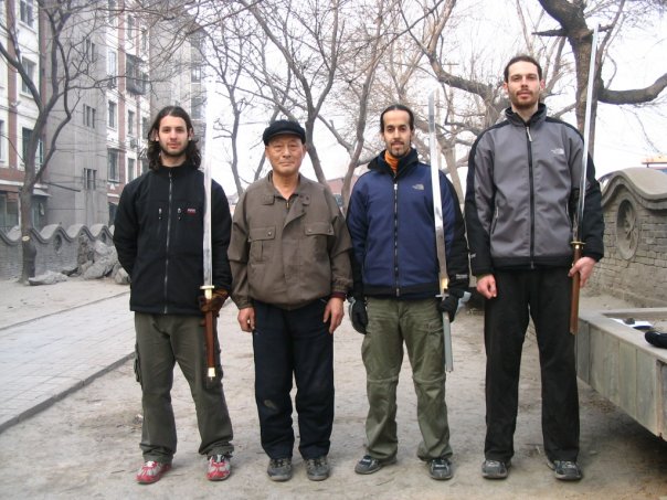 Jonathan Bluestein (left ) + Nitzan Oren,   Pigua master Pang Zhiqi + gongfu brother